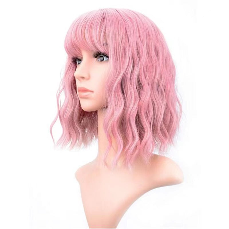 Full-head Wig-style Curly Small Wave Hairstyle Air Bangs Artificial Human Hair Wig Sheath